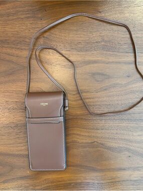 Celine Brown Leather Long-Strap Phone/Sunglasses Crossbody Bag